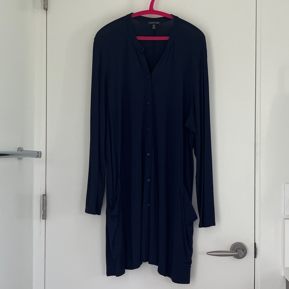Eileen Fisher deep blue button up dress